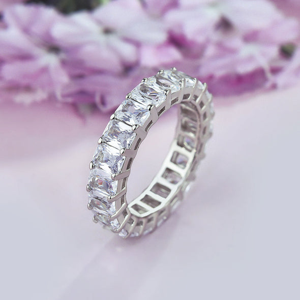 Elegant Radiant Cut Sterling Silver Wedding Band