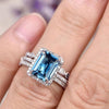 Aquamarine 3-Piece Halo Emerald Cut Sterling Silver Bridal Sets