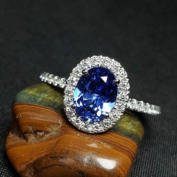 Vintage Blue Oval Cut Engagement Ring In Sterling Silver