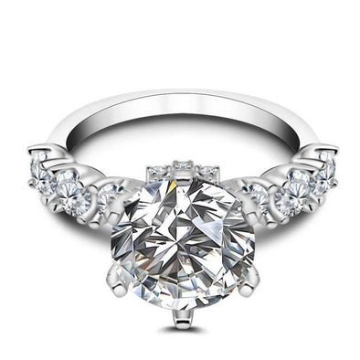 Round Cut 6 Prong Engagement Ring with Side Stone