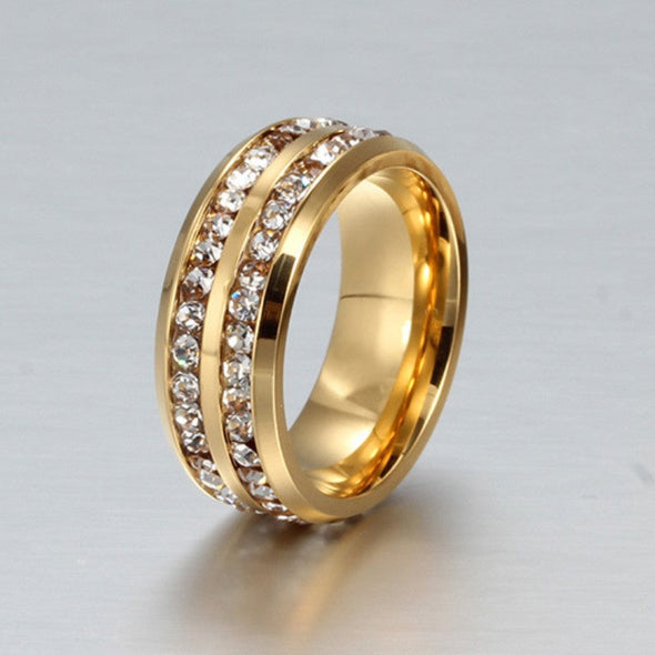 Round Cut White Sapphire Gold Titanium Wedding Band For Men