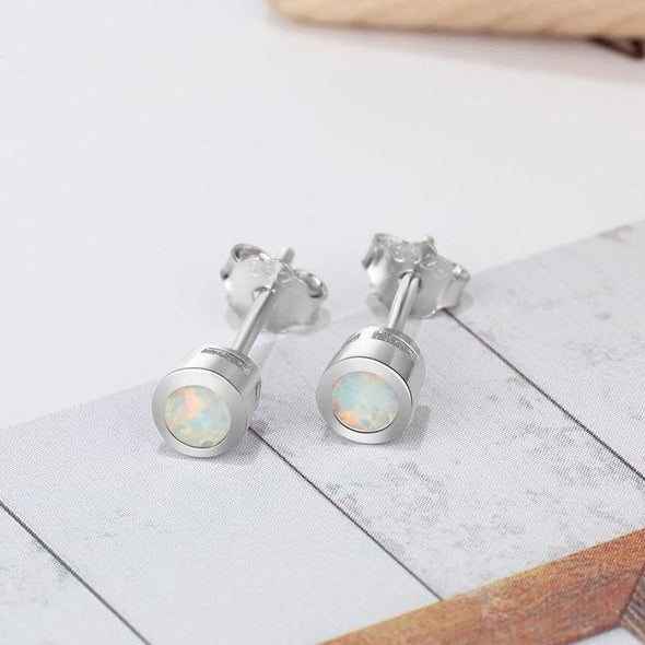 Classic Bezel Opal Sterling Silver Stud Earrings