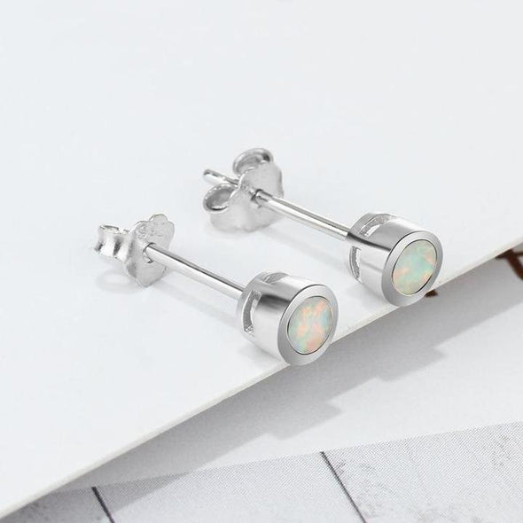 Classic Bezel Opal Sterling Silver Stud Earrings