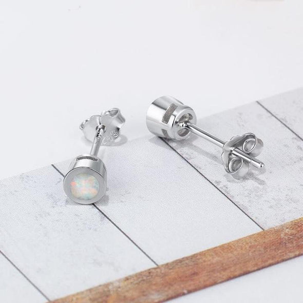 Classic Bezel Opal Sterling Silver Stud Earrings