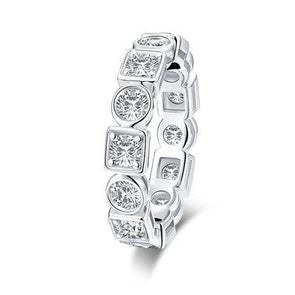 Alternating Square and Round Bezel Set Wedding Band