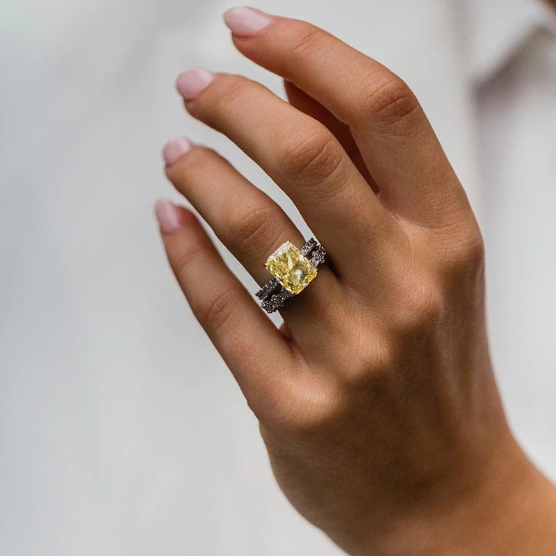 2pcs Yellow Radiant Cut Bridal Sets In Sterling Silver