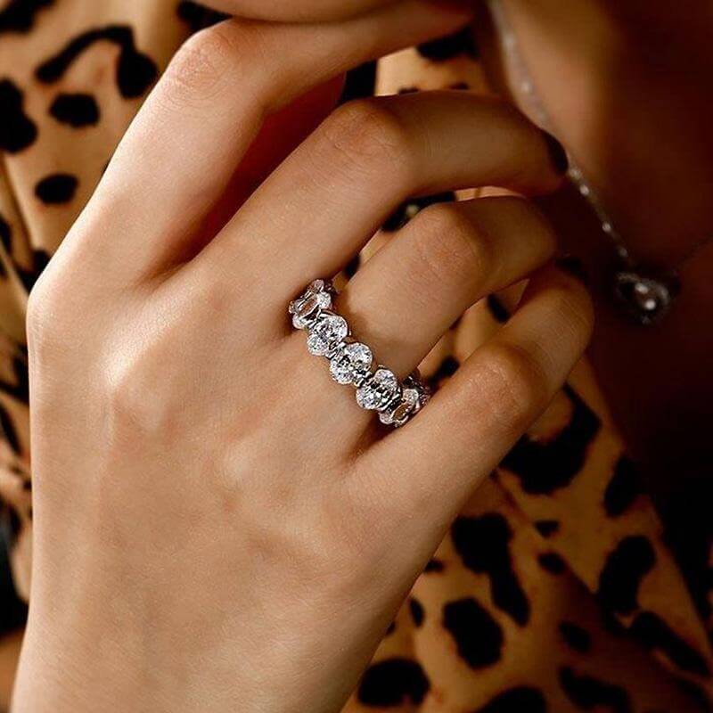 Dainty Eternity Oval Cut Sterling Silver Wedding Band