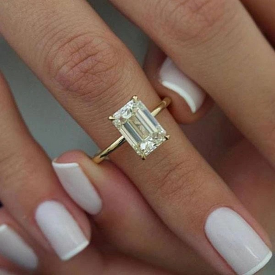 Emerald Cut Sterling Silver Solitaire Engagement Ring For Her