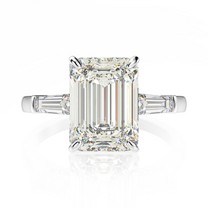 Classic Three Stone Emerald Cut Engagement Ring