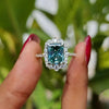 Gorgeous Cyan Blue Radiant Cut Sterling Silver Engagement Ring