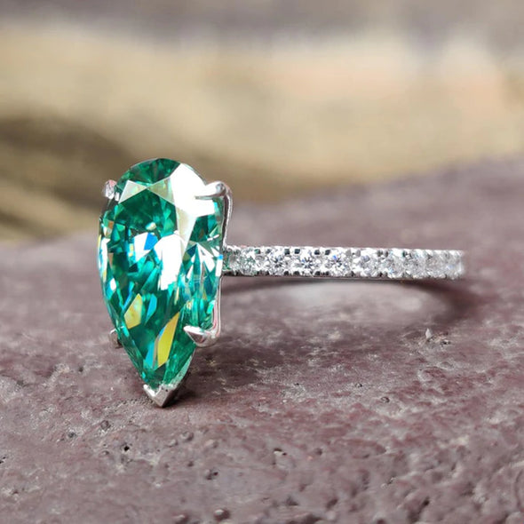 Luxury Pear Cut Paraiba Tourmaline Sterling Silver Engagement Ring