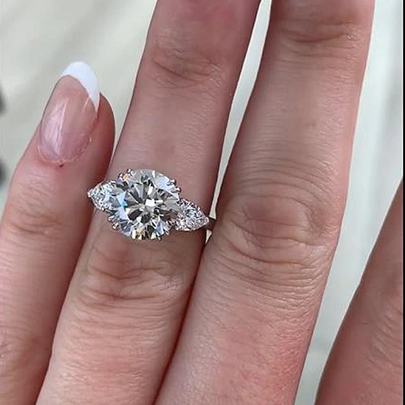 Handmade Round Cut Three Stone Sterling Silver Engagement Ring-Only Size 9.0 Available