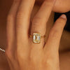 Elegant Emerald Cut Sterling Silver Bezel Engagement Ring In Golden Tone