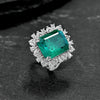 Vintage Emerald Green Halo Sterling Silver Engagement Ring With Spilt Shank