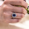 2pcs Halo Blue Emerald Cut Bridal Set Rings In Sterling Silver