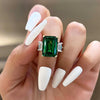 Vintage Emerald Green Three Stone Engagement Ring In Sterling Silver