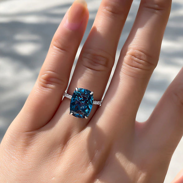 Vintage Blue Cushion Cut Sterling Silver Engagement Ring