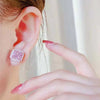 Pink Radiant Cut Rose Golden Plated Stud Earrings