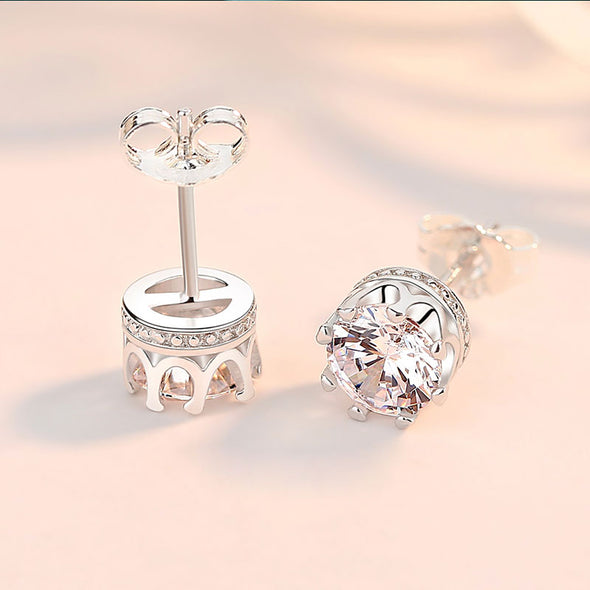 Simple Crown Design Sterling Silver Stud Earrings