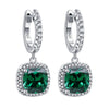 Birthstone Cushion Cut Halo Sterling Silver Drop Earrings