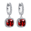 Birthstone Cushion Cut Halo Sterling Silver Drop Earrings