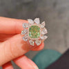 Gorgeous Flower Design Mint Green Cushion Cut Sterling Silver Engagement Ring