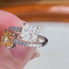 Adjustable Yellow and White Double Stone Cushion Cut Sterling Silver Engagement Ring