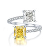 Adjustable Yellow and White Double Stone Cushion Cut Sterling Silver Engagement Ring