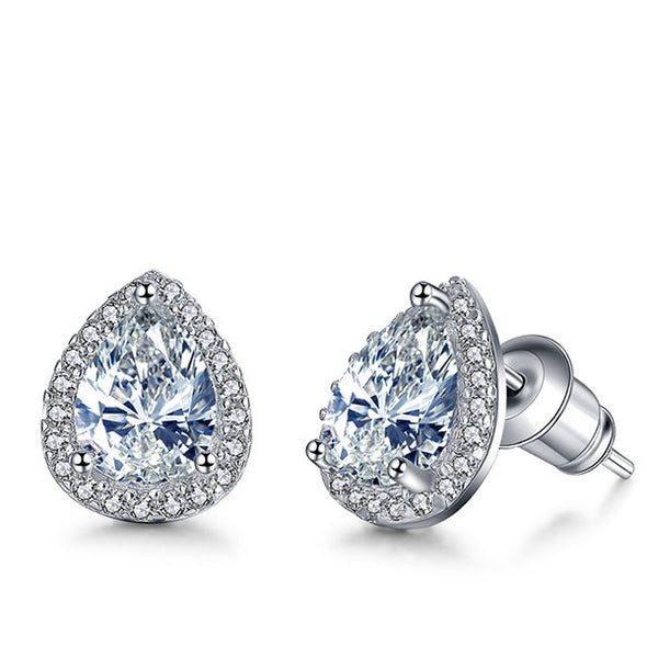 Pear Cut Halo Moissanite Stone Stud Earrings