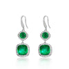 Vintage Emerald Green Cushion Cut Halo Drop Earrings