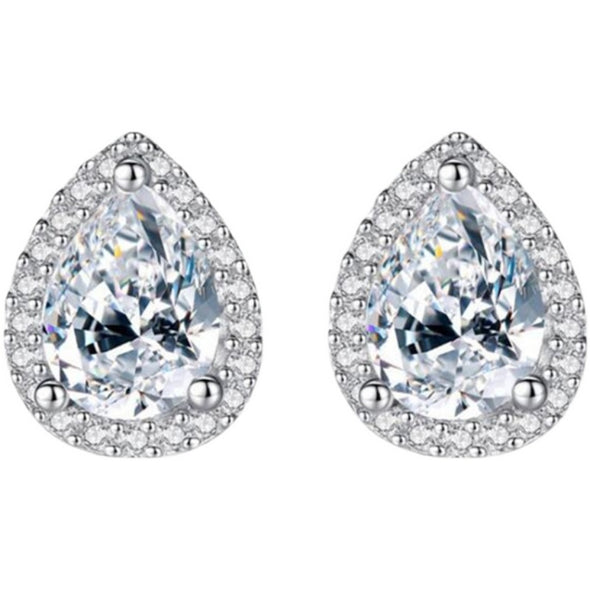 Pear Cut Halo Moissanite Stone Stud Earrings