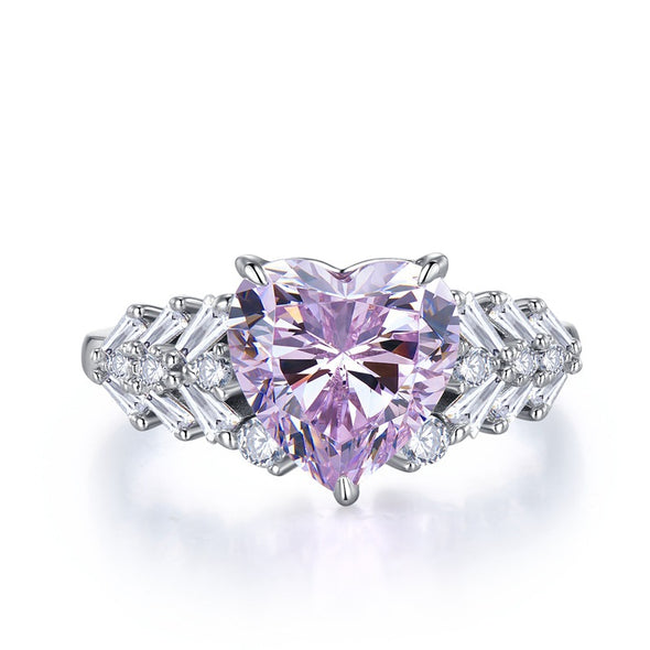 Exquisite 3 Prong Purple Heart Cut Engagement Ring In Sterling Silver