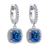 Birthstone Cushion Cut Halo Sterling Silver Drop Earrings