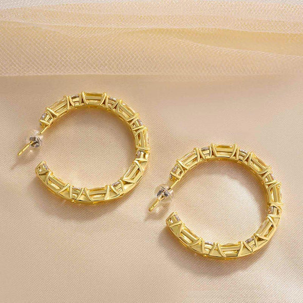 Cushion & Round Cut Hoop Earrings In Sterling Silver