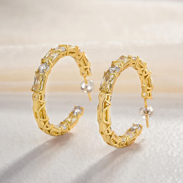 Cushion & Round Cut Hoop Earrings In Sterling Silver