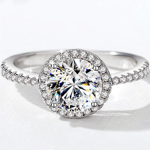 Luxury 1.2 Carat D Round Cut Color Moissanite Sterling Silver Ring