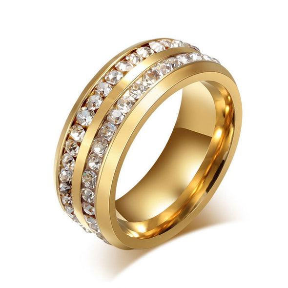 Round Cut White Sapphire Gold Titanium Wedding Band For Men