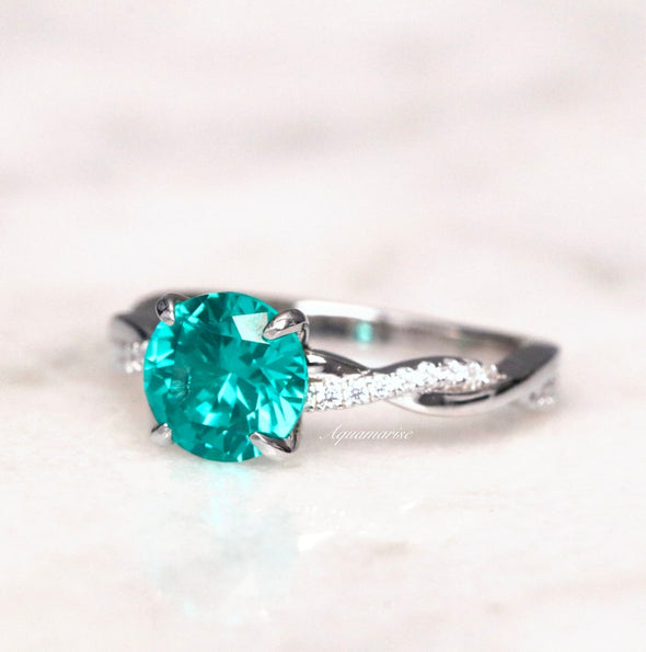 Twisted Band Round Cut Paraiba Tourmaline Ring in Sterling Silver