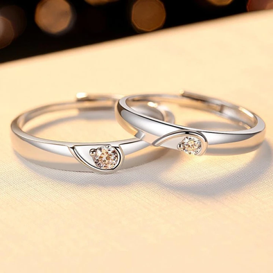 Heart Design Sterling Silver Couple Rings (2 rings included)