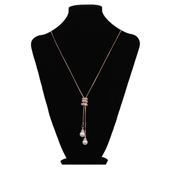 Spiral Design Crystal & Pearl Y Necklace