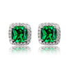 Retro Emeralds Cut Halo Stud Earrings in 18K Platinum Plated Sterling Silver