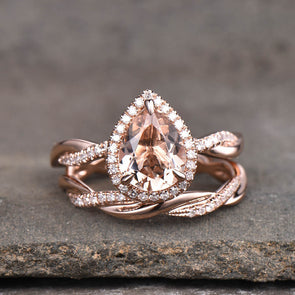 Rose Gold Vintage Pear Cut Twist Bridal Ring in Sterling Silver