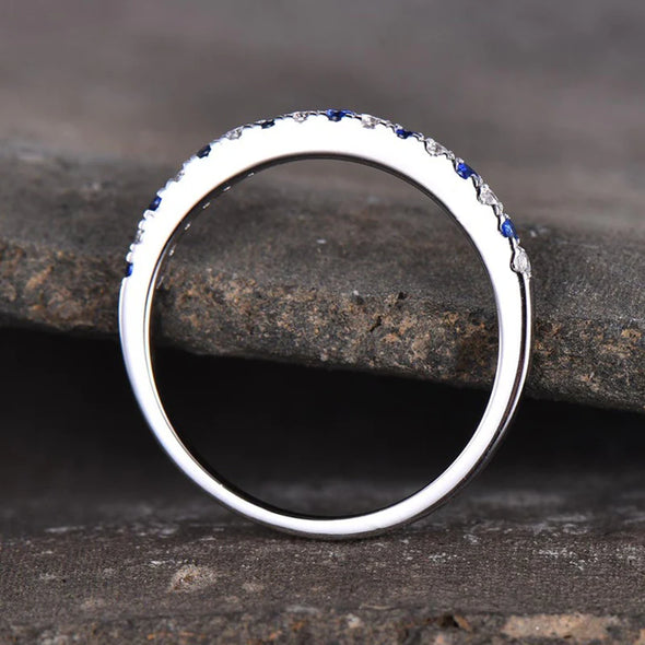 Blue And White Design Half Eternity Wedding Band In Sterling Silver