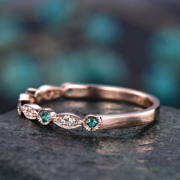 White & Paraiba Tourmaline Half Eternity Stackable Wedding Band