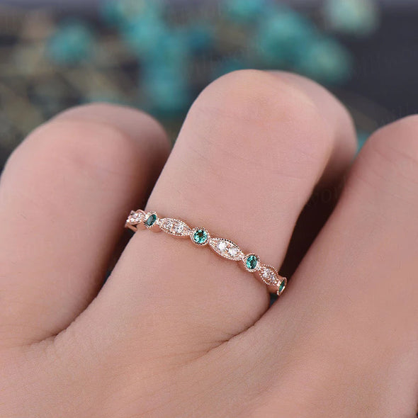 White & Paraiba Tourmaline Half Eternity Stackable Wedding Band