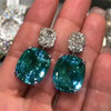 Unique Design Cushion Cut Sapphire & Aquamarine Drop Earrings