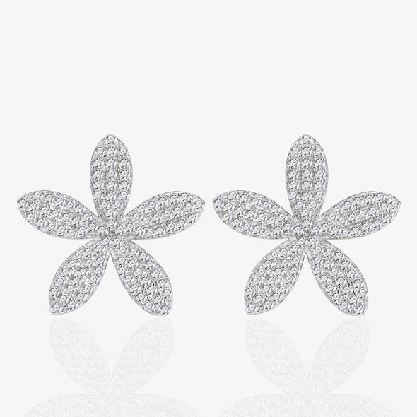 Pave Flower Stud Earrings in Sterling Silver