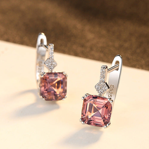 Asscher Cut Morganite Earrings in Sterling Silver