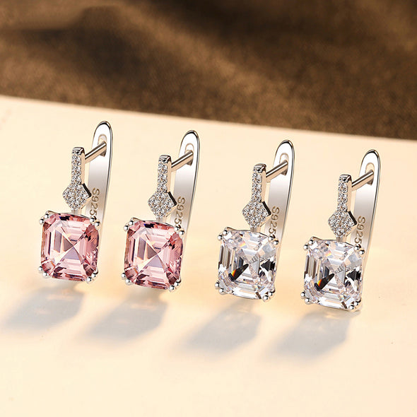 Asscher Cut Morganite Earrings in Sterling Silver