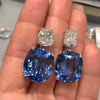 Unique Design Cushion Cut Sapphire & Aquamarine Drop Earrings